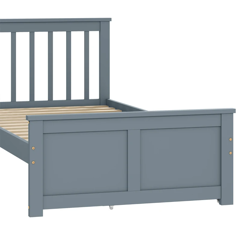 HOMCOM Pine Storage Bed, 3ft Single Solid Wooden Bed Frame with Drawers, Headboard, Wood Slat Support, Grey