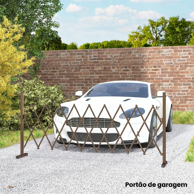 Outsunny Cerca de Jardim em Liga de Alumínio Barreira de Exterior Extensível Cerca de Jardim Metálica 250x31x103,5 cm Marrom