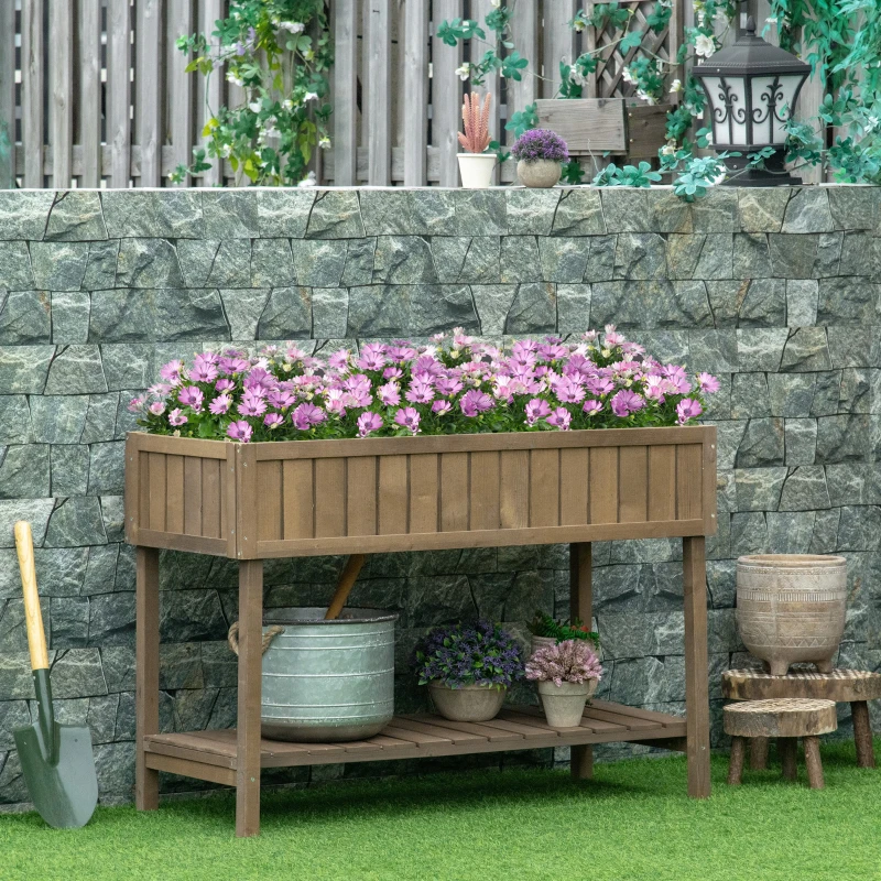 Outsunny Jardinière sur Pieds carré Potager étagère dim. 110L x 46l x 76H cm 8 Compartiments Inserts d'irrigation Bois de Sapin
