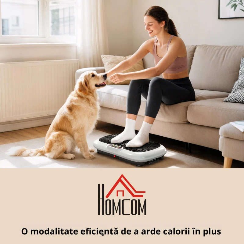 Placă vibratoare HOMCOM cu 99 trepte, 2 benzi fitness 73 x 40 x 13cm Alb+Negru