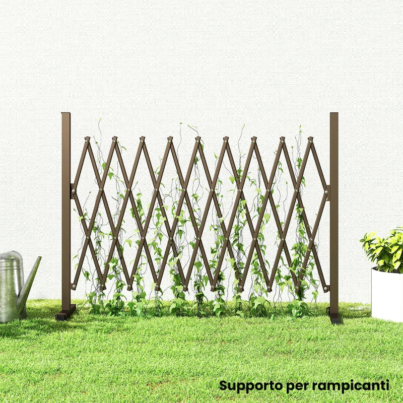 Outsunny Recinzione per Giardino a Larghezza Regolabile, in Metallo e Alluminio, 250x31x103.5 cm, Marrone