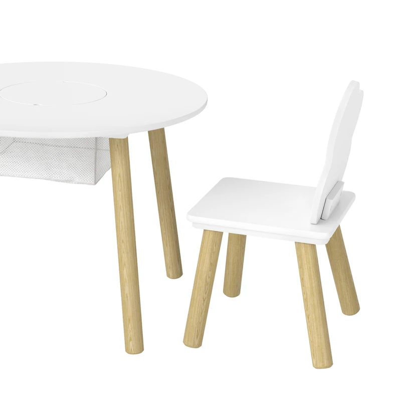 AIYAPLAY Kids Table and Chairs Set with Storage Bag Toddler Table and Chairs Set 3 Piece for Playroom White