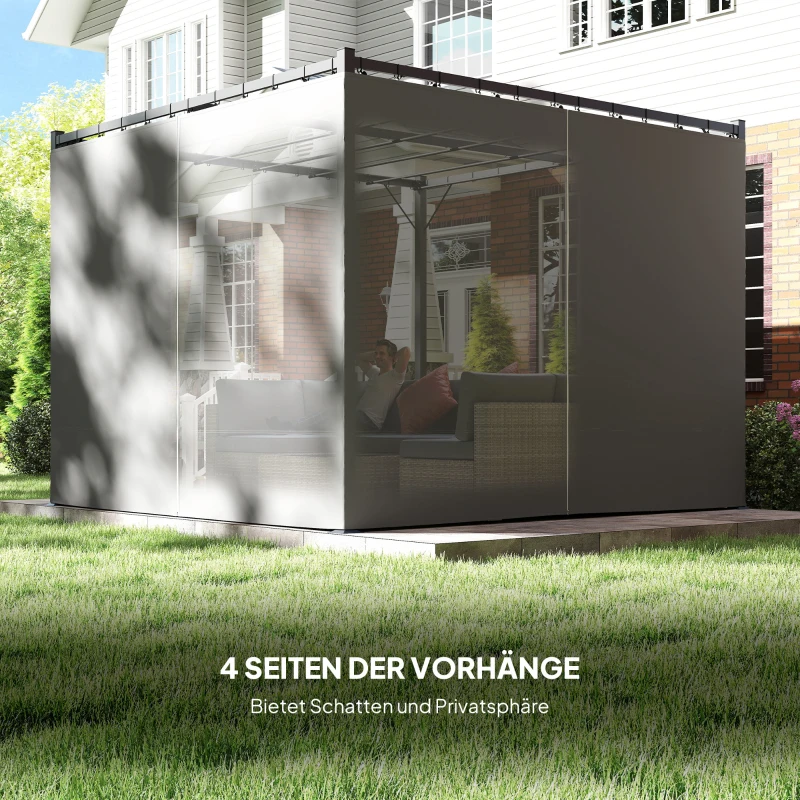 Outsunny Pergola 3 x 3 m Freistehend Terrassenüberdachung mit Schiebedach, 4 Seitenwände UV-beständig Hellgrau