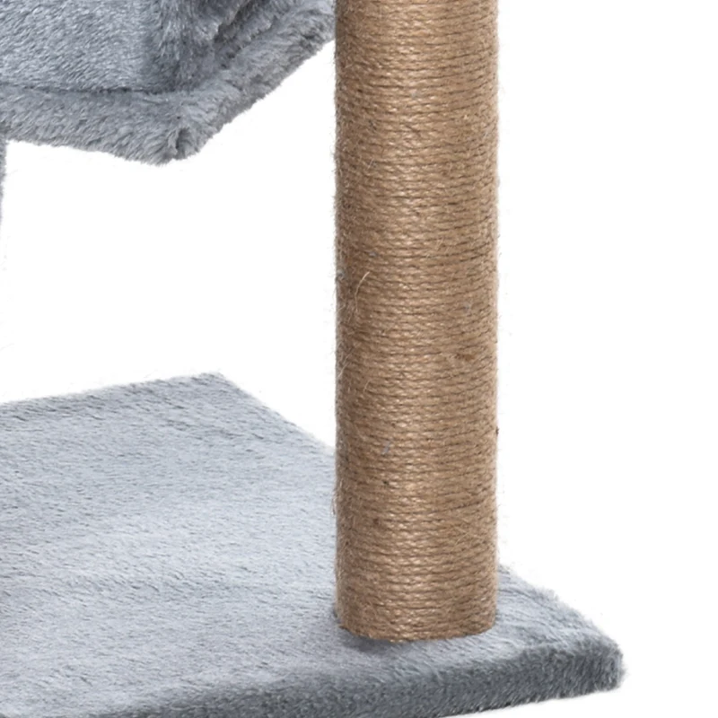 PawHut Arbre à chat hauteur de 57 cm avec griffoir en jute, niche, plateforme et balle de jeu, en tissu peluche gris clair