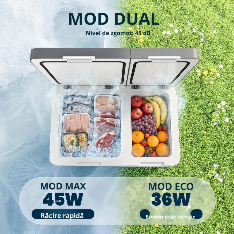 Outsunny Frigider portabil electric cu compresor 35L, zonă dublă, control prin app, lumină LED, ecran, pentru mașină și camping, negru