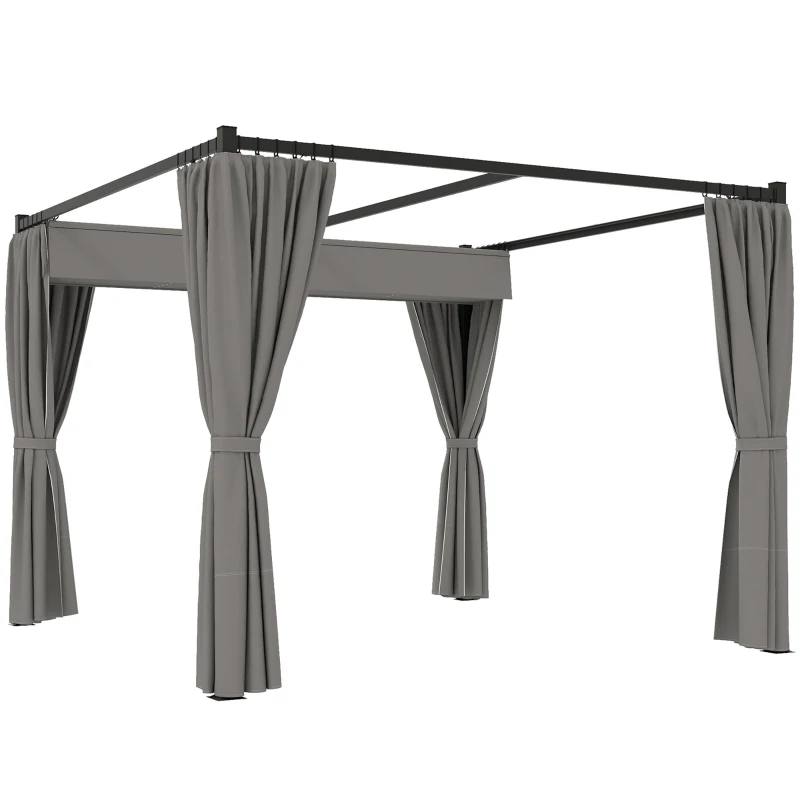 Outsunny Pergola 3 x 3 m Freistehend Terrassenüberdachung mit Schiebedach, 4 Seitenwände UV-beständig Hellgrau