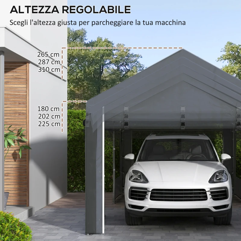 Outsunny Gazebo per Auto e Feste con Altezza Regolabile, 4 Porte e 4 Finestre, 6x3m Grigio Scuro