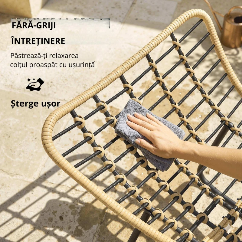 Outsunny Fotoliu balansoar din ratan, șezlong de grădină cu perne groase, balansoar de grădină până la 120 kg, interior/exterior, 87 x 110 x 70 cm, Gri