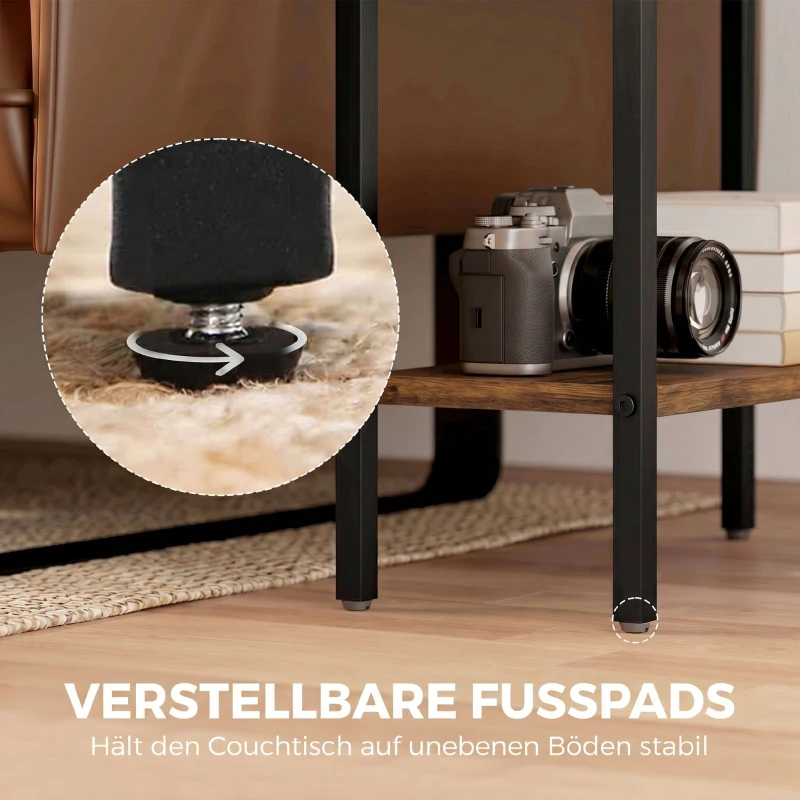 HOMCOM Bijzettafel met 3 planken, kleine nachttafel met metalen frame, rustiek bruin voor de woonkamer