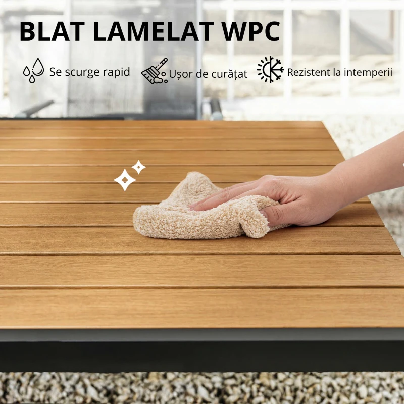 Outsunny Set mobilier grădină 7 piese Colțar modular exterior cu masă WPC și pouf bej și gri