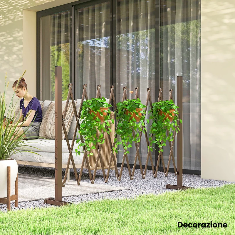 Outsunny Recinzione per Giardino a Larghezza Regolabile, in Metallo e Alluminio, 250x31x103.5 cm, Marrone