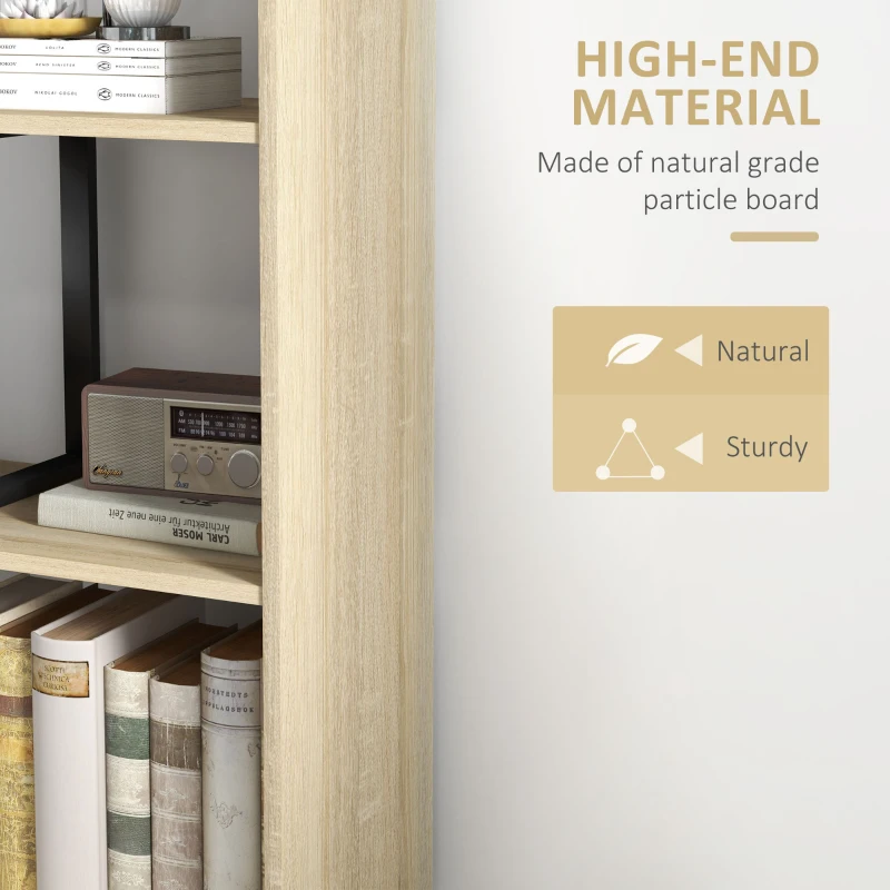 HOMCOM 5-Tier Bookcase, Wooden Ladder Bookshelf Display Stand, Oak