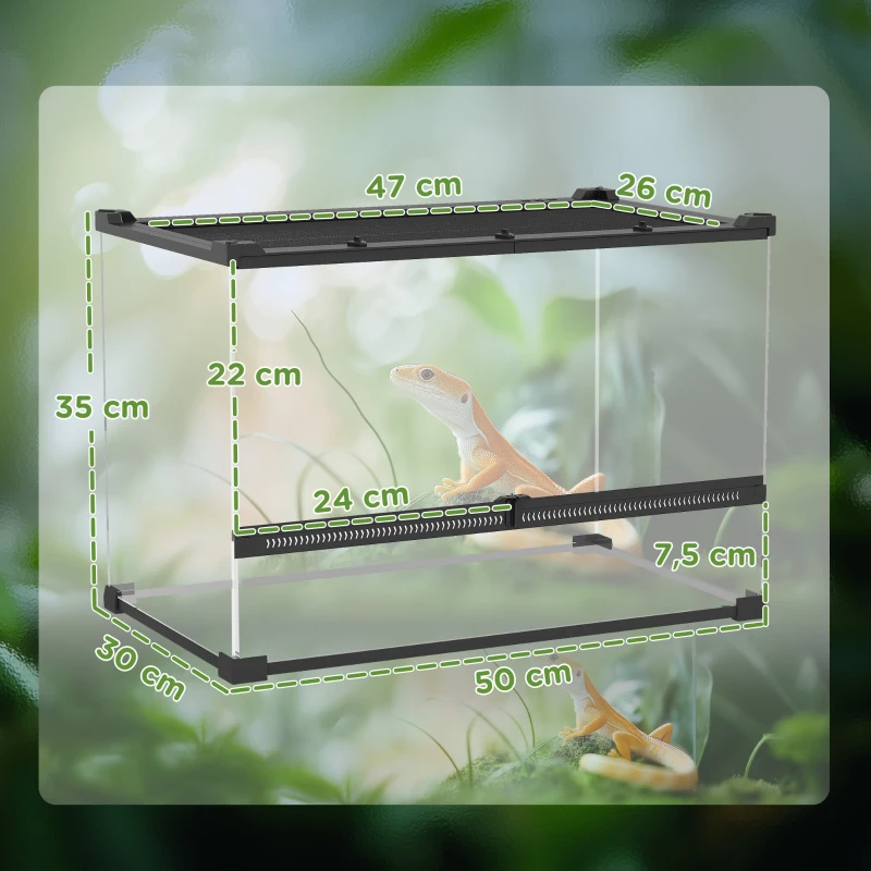 PawHut Boîte à reptiles, boîte d'élevage de reptiles, fermeture sécurisée par rotation, ventilation frontale, 50x30x35cm, noir