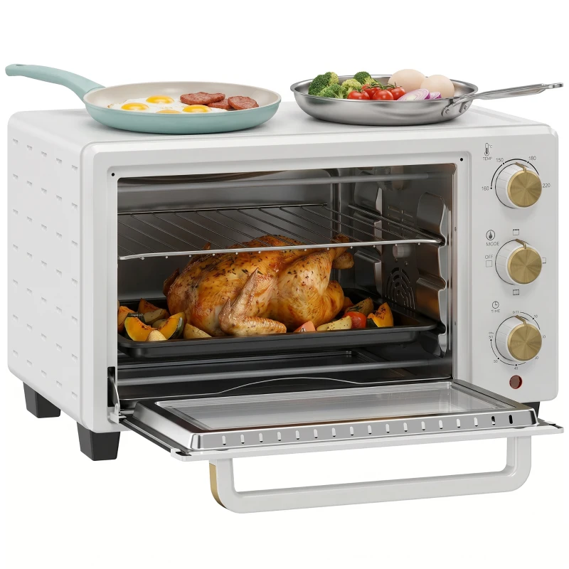 HOMCOM 21L Mini Countertop Oven, 100°C-230°C Adjustable Temperature, White