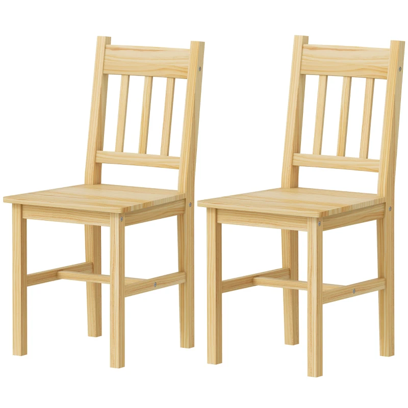 HOMCOM Juego de 2 Sillas de Comedor de Madera Sillas de Cocina con Respaldo de Listones, Asiento Amplio Madera Natural