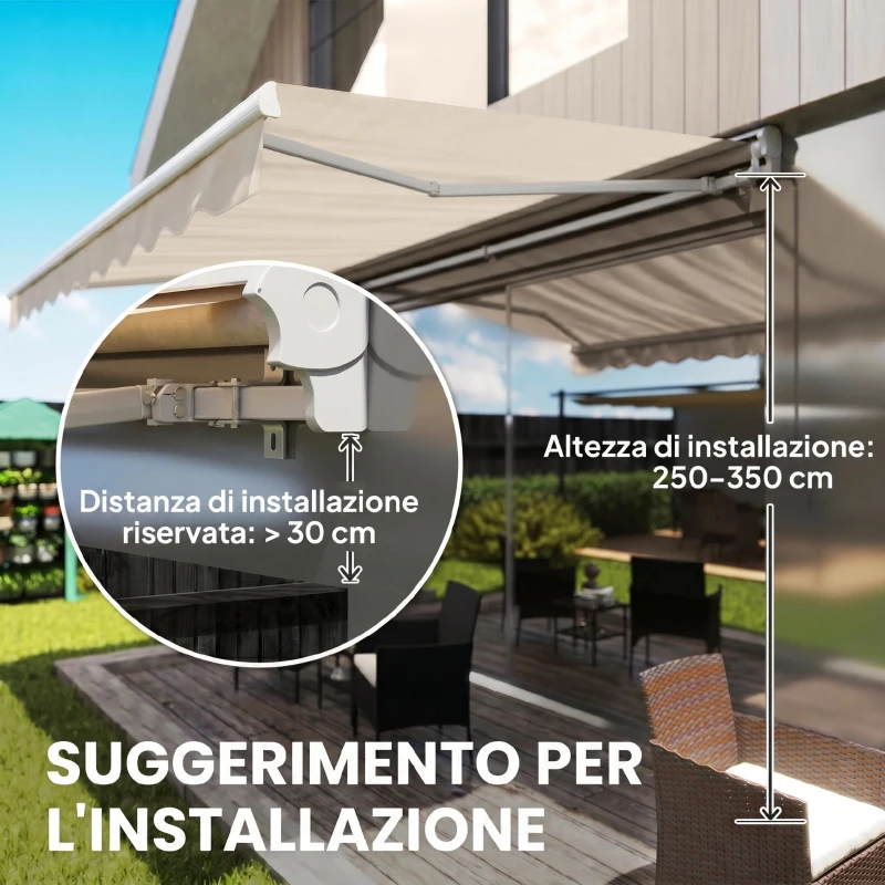 Outsunny Tenda da Sole a Bracci per Esterno con Manovella, Metallo e Poliestere, 3x2.5m Beige