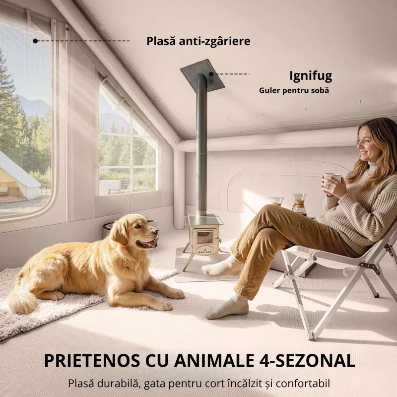 Outsunny Cort gonflabil 5–8 persoane, montare rapidă, 8000 mm impermeabil și rezistent la vânt cu pompă, racord pentru sobă, fereastră de acoperiș