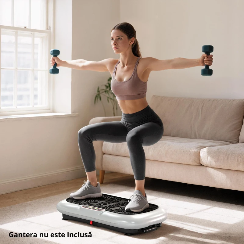 Placă vibratoare HOMCOM cu 99 trepte, 2 benzi fitness 73 x 40 x 13cm Alb+Negru