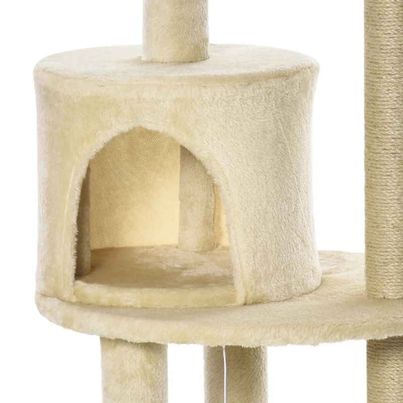 PawHut Arbre à chats multi-équipements griffoirs grattoirs plateformes niche jeu boule suspendue Ø 48 x 104H cm crème
