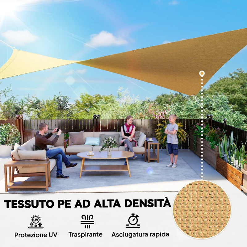 Outsunny Tenda a Vela Parasole Rettangolare 4 x 6m, Tenda da Sole Protezione Raggi UV in HDPE 185g/㎡, Giallo