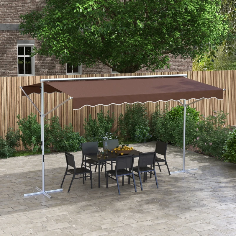 Outsunny Verstelbare vrijstaande zonnescherm, handmatig bedienbaar, metalen frame, weerbestendig, 4x3m, Koffie
