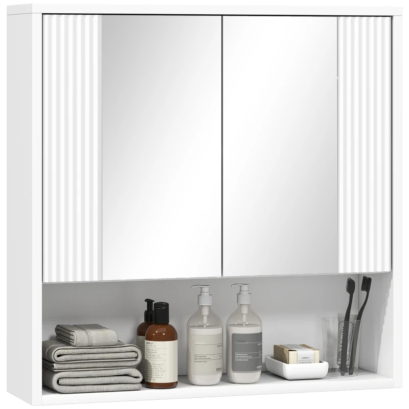 HOMCOM Armadietto Bagno Parete, Mobiletto Ante Soft-close, Ripiano Regolabile