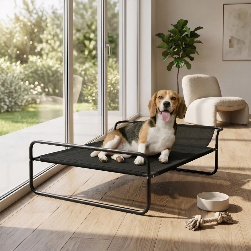 PawHut Hundebett, erhöhte Bauweise, Mesh-Bezug, Stahlrahmen, 29 x 91 x 69 cm, Schwarz
