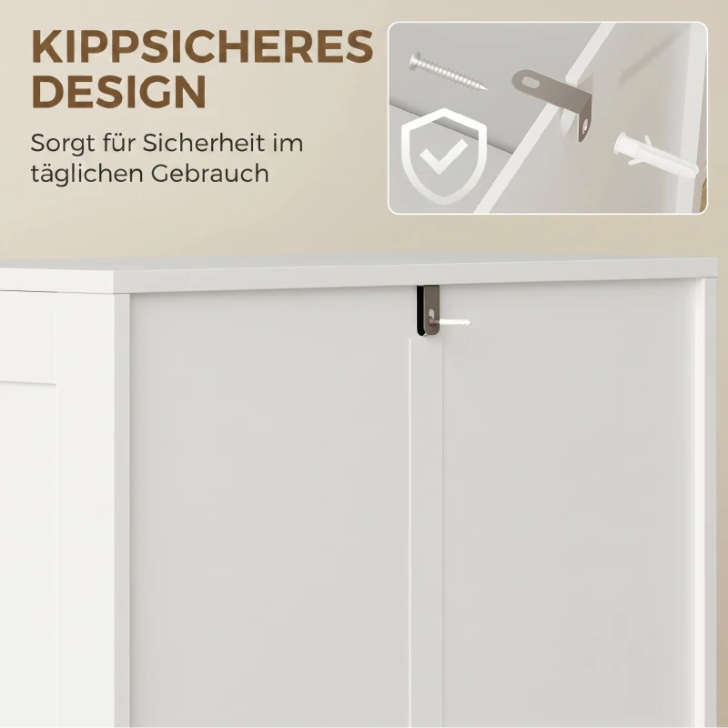 HOMCOM Küchenschrank, Hochschrank mit 2 verstellbaren Regalböden, Küchenbuffet mit 4 gewölbten Türen 60 x 30 x 110 cm, Weiß