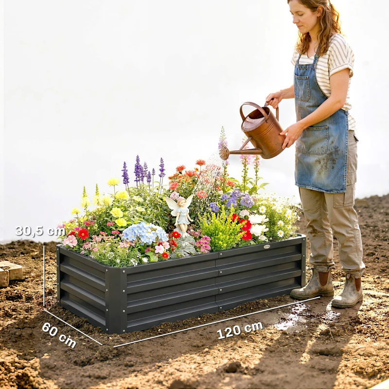 Outsunny Carré potager de jardin rectangulaire tôle d'acier ondulée 120 x 60 x 30,5 cm gris