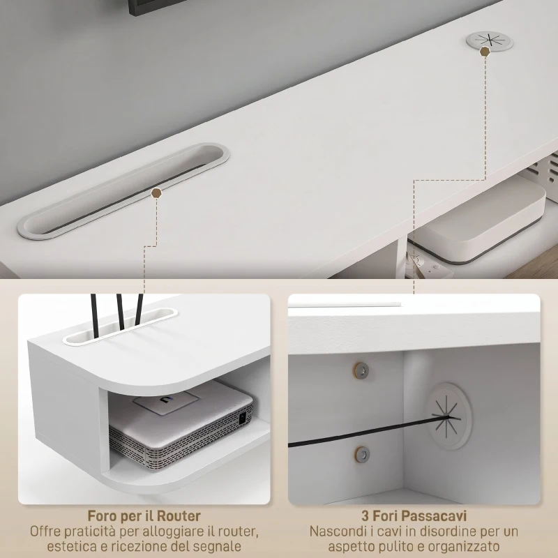 HOMCOM Mobile TV Sospeso in Legno con 2 Ripiani Aperti e Armadietto, 120x26x16 cm, Bianco e Rovere
