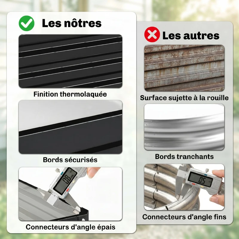 Outsunny Carré potager de jardin acier galvanisée 120 x 120 x 30 cm gris