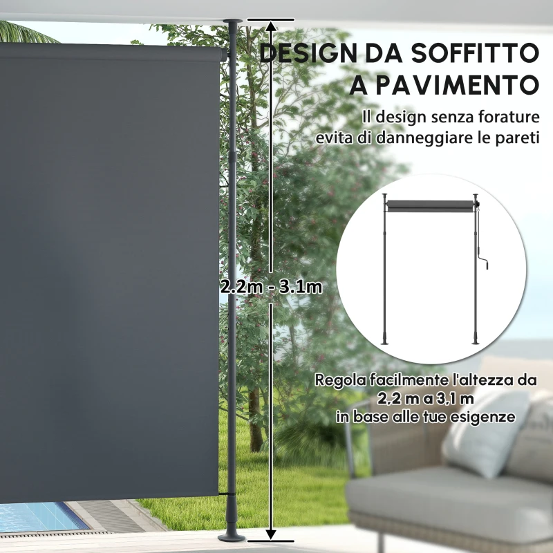 Outsunny Tenda da sole retrattile su palo con manovella e altezza regolabile, Grigio scuro