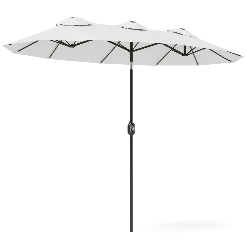 Outsunny Sonnenschirm, Gartenschirm, neigbar, mit Handkurbel, Winddach, Polyester+Stahl, Cremeweiß, 295 x 152 cm