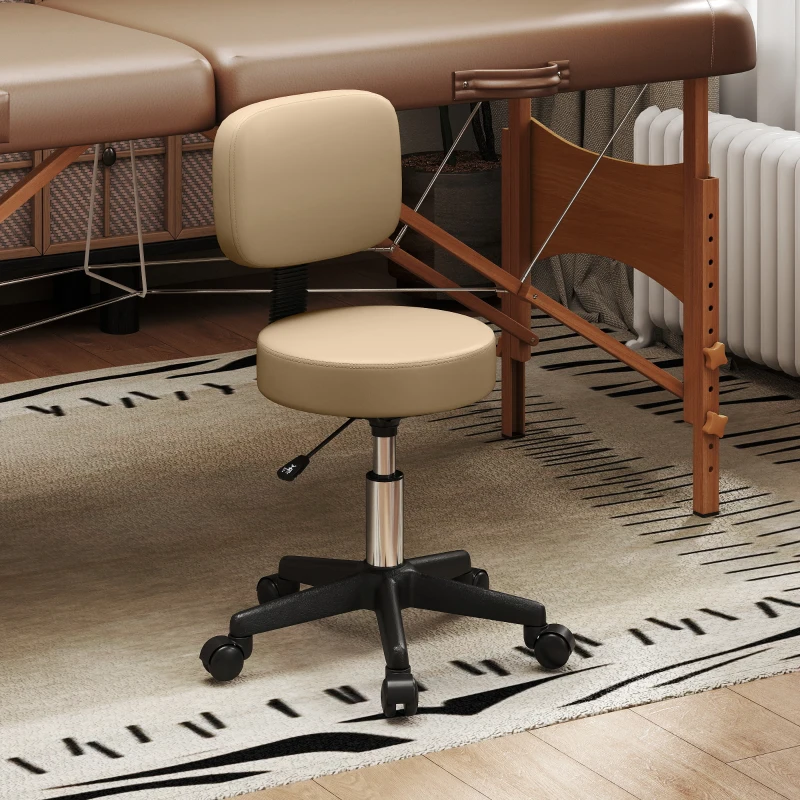 HOMCOM Taburete Rodante Regulable con Respaldo 72-84 cm Alto Giratorio 360° Taburete de Trabajo para Oficina Salón Marrón Claro