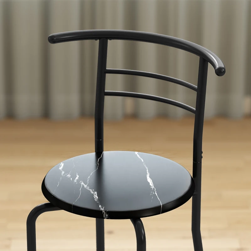 HOMCOM Conjunto de Comedor 3 Piezas Mesa de Cocina y Sillas para 2 Personas con Estante Salón Efecto Mármol Negro