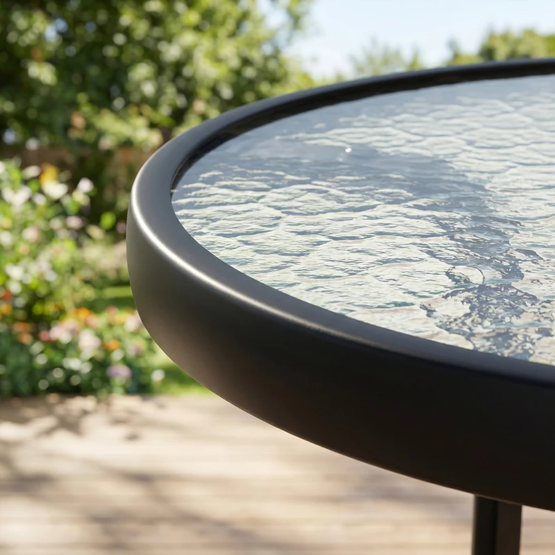 Outsunny Tempered Glass Top Round Outdoor Dining Table with Parasol Hole, 96.5 x 96.5 x 71 cm