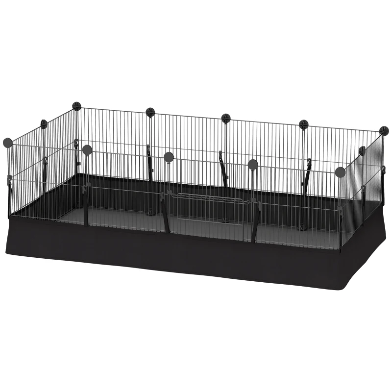 PawHut Enclos pour petits animaux, cage à lapin modulable 12 panneaux avec tapis étanche, en acier, 120 x 60 x 40 cm, noir