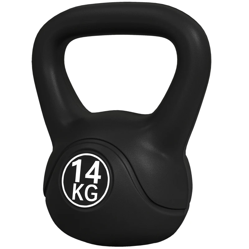 HOMCOM Kettlebell 14kg in Plastica e Sabbia con Base Piatta e Impugnatura, Nero