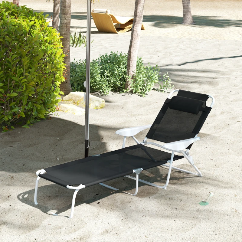 Outsunny Sonnenliege klappbar Gartenliege mit Kopfkissen, Liegestuhl mit 4-Fach verstellbare Rückenlehne bis 120 kg Schwarz