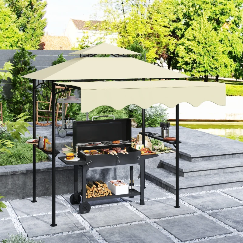 Outsunny Grillpavillon 242x232x248 cm wasserabweisend flammhemmend Gartenpavillon mit Doppelschichtdach Beige