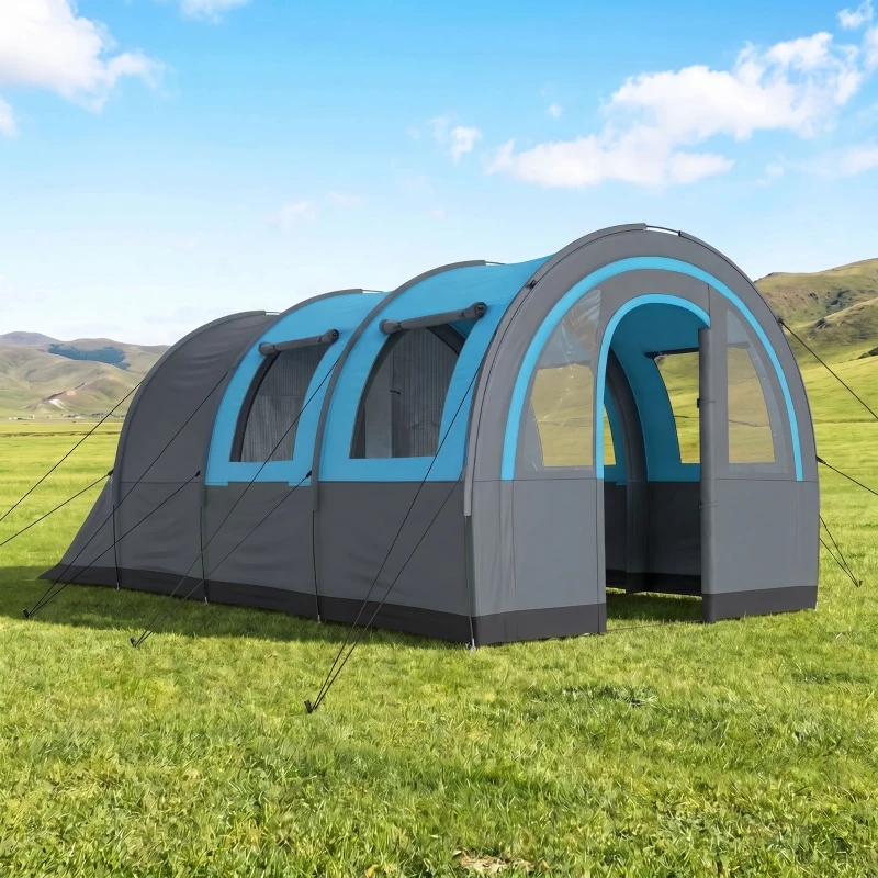 Outsunny Tente de camping 3 personnes avec 2 portes de chambre et sac de transport, imperméable dim. 480x260x200 cm