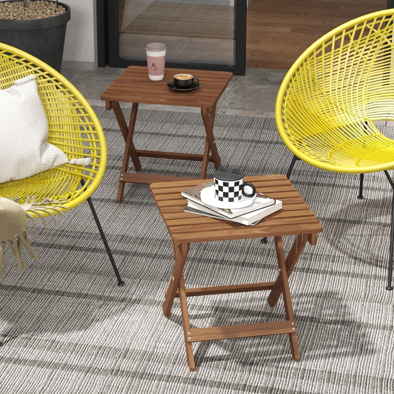 Outsunny Terrassentisch-Set, 2 Klapptische aus Akazienholz, 45x45x45cm, Teak