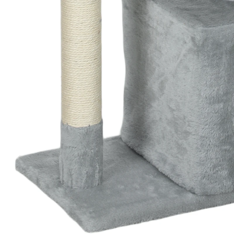 PawHut Arbre à chat tour de jeux pour chats poteaux en sisal, 2 plate-forme, niche, balle, tissu peluche, 50x30x81,5cm, gris