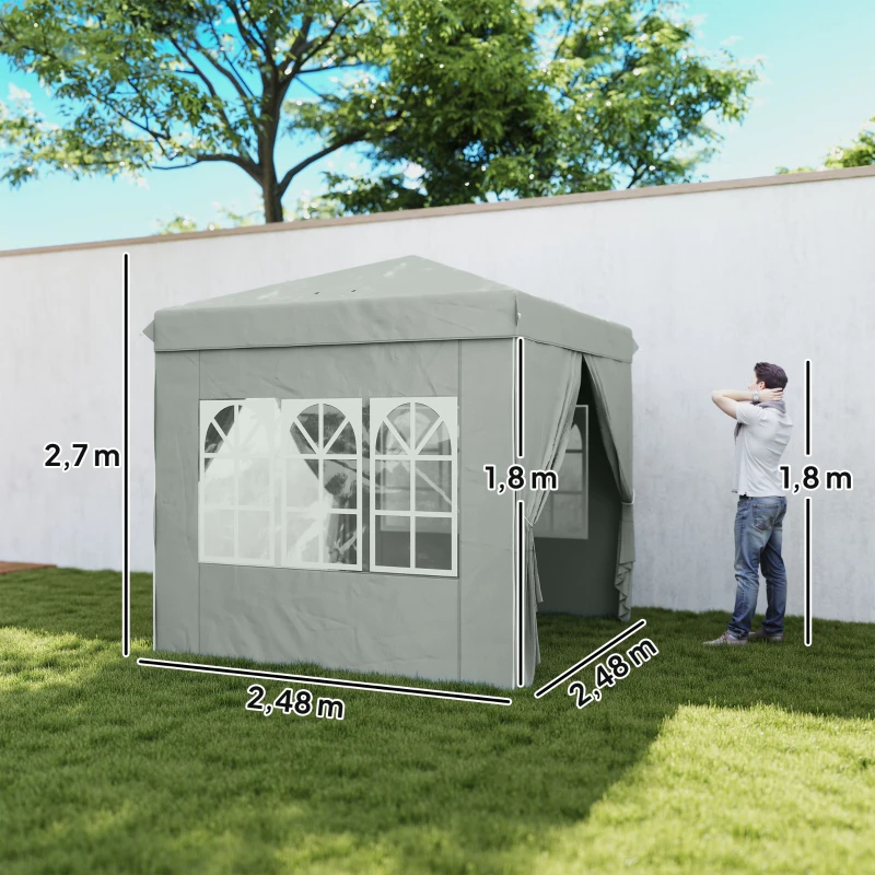 Outsunny 2,5 x 2,5 m Pop-up-Pavillon mit Seitenwänden und Tragetasche, UPF50+ höhenverstellbares Gartenzelt, Hellgrau