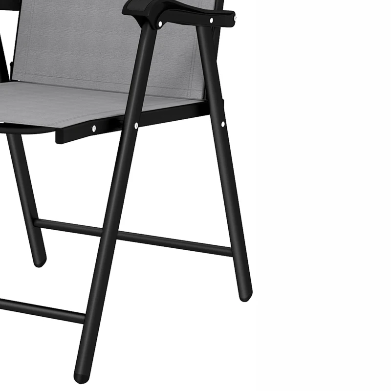 Outsunny Folding Garden Chairs Set of 2, Foldable Garden Dining Chairs with High Back, Armrests, Texteline Seat, Light Grey
