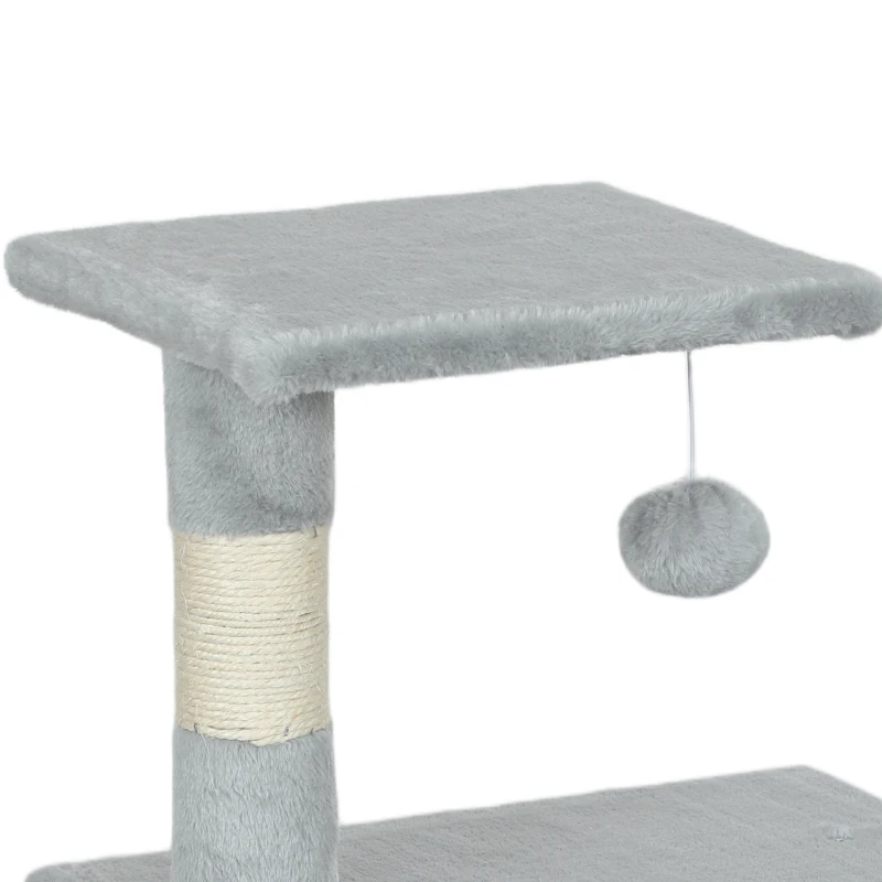 PawHut Arbre à chat tour de jeux pour chats poteaux en sisal, 2 plate-forme, niche, balle, tissu peluche, 50x30x81,5cm, gris