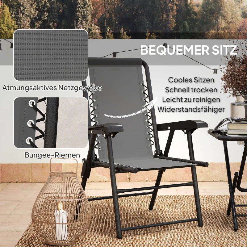 Outsunny Bistro Set 3-teilig aus Stahl Wetterfest Gartenmöbel Set mit klappbar Bistrotisch Becherhalter Gartenstühlen Dunkelgrau