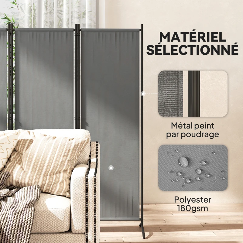 Outsunny Paravent 221 x 172 cm paravent de jardin à 4 panneaux avec pieds larges en tissu polyester de 180 g/m² gris foncé