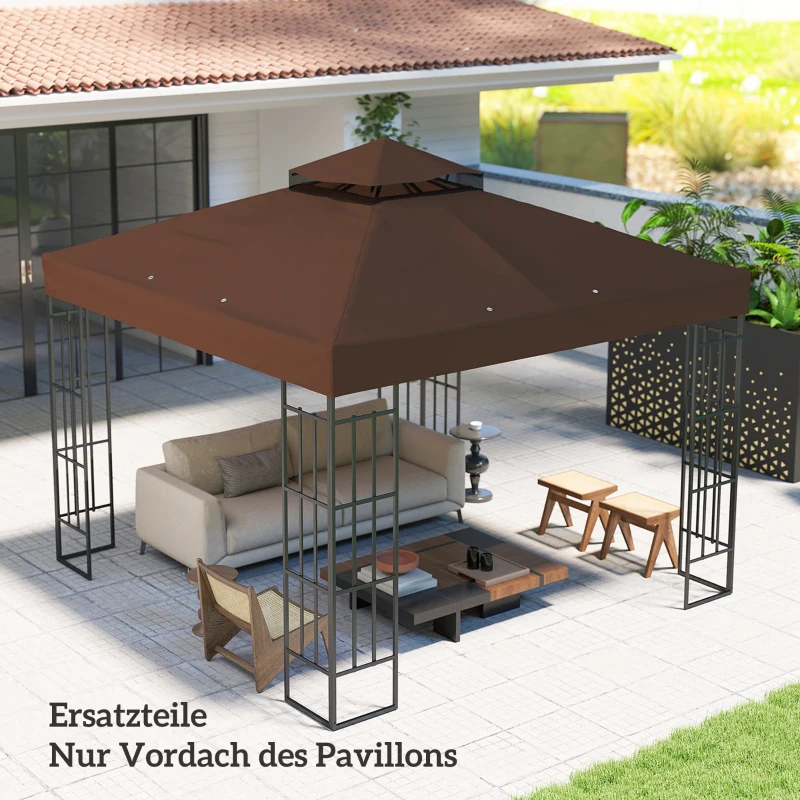 Outsunny 3 x 3 m Ersatzdach für Pavillon, Pavillon-Ersatzplane mit Wasserablauf-Löchern, UPF30+, Sonnenschutz, Kaffee
