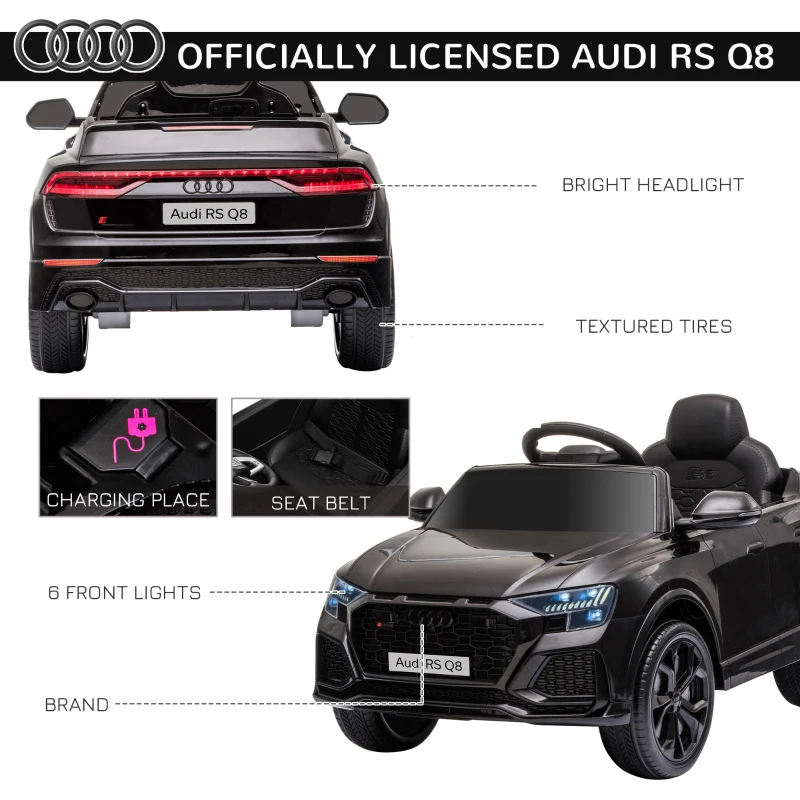 HOMCOM Macchina Elettrica per Bambini 3-5 Anni 6V Audi RS Q8, 1.5-3km/h, con Telecomando e Musica, Nero